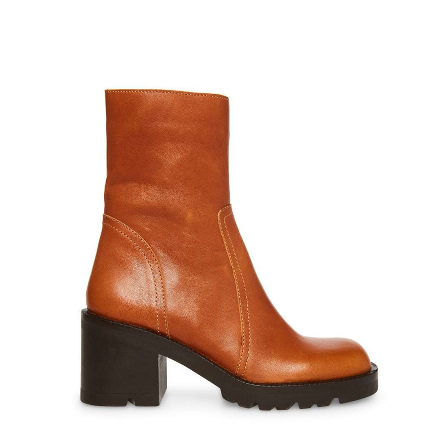 Booties * | Coupon Stevemadden Naya Cognac Leather