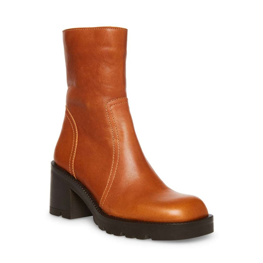 Booties * | Coupon Stevemadden Naya Cognac Leather